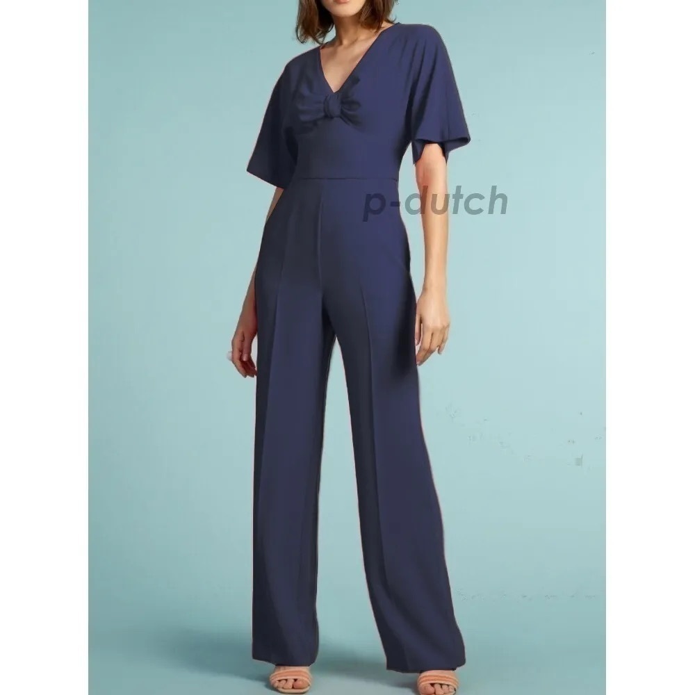 Trina Turk Indigo Blue Bow Wide Leg Eden Roc Jumpsuit. Size 4